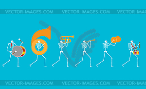 Skeleton music band. Skeletons musicians - vector image