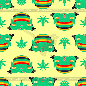 Stoned rasta cat pattern seamless. trippy pet. - vector clip art