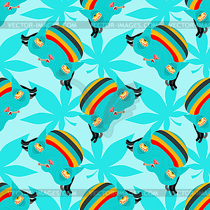 Stoned rasta cat pattern seamless. trippy pet. - vector clip art