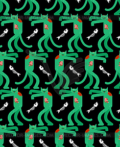 Zombie cat pattern seamless. Zombi pet background. - vector clipart