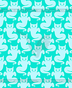 Узор призрачного кота бесшовный. мультяшный о домашнем животном-привидении - векторное графическое изображение
