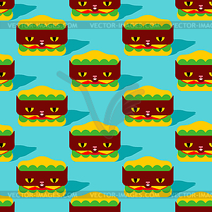 Burger cat cartoon pattern seamless. Hamburger cat - vector image