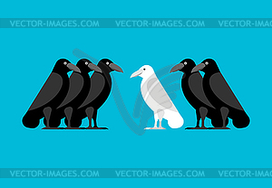 White crow among black crows - vector clip art