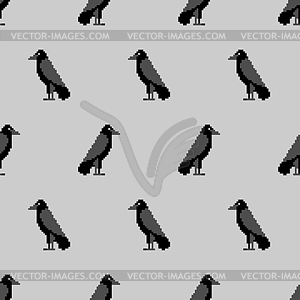 Pixel art Black Raven Pattern seamless. pixelated - vector image