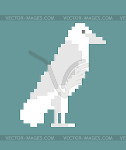 White crow Pixel art. 8 bit white raven is foreign - vector clipart