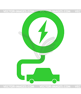 Charging for electric car sign. Green eco energy - vector clip art