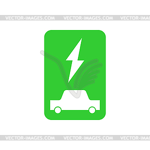 Charging for electric car sign. Green eco energy - vector clip art