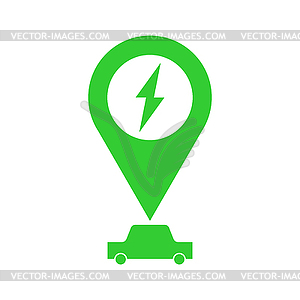 Charging for electric car sign. Green eco energy - vector clipart
