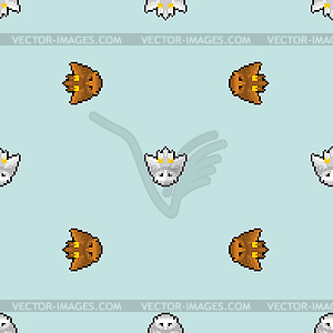 Owl Pixel art Pattern seamless. 8 bit eagle-ow - vector image