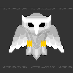 White Owl Pixel art. 8 bit eagle-ow. pixelatedl - vector image