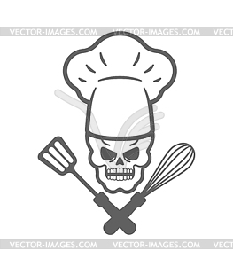 Skull Chef sign. Death kitchener symbol. - vector image