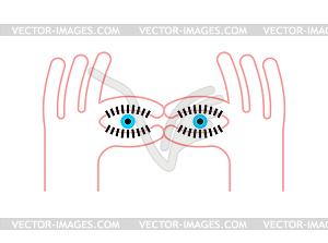 Finger eye. binoculars hand gesture - vector image