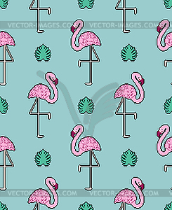 Pink flamingo pixel art pattern seamless. 8 bit - stock vector clipart