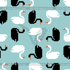 White swan pixel art pattern seamless. 8 bit - vector image