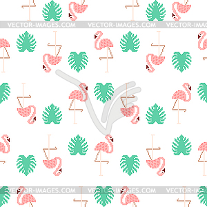 Pink flamingo pixel art pattern seamless. 8 bit - stock vector clipart