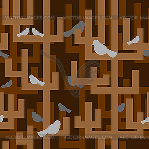 Trees and birds pattern seamless. Baby fabric - vector clipart