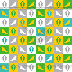 Birds and leaves geometric pattern seamless. Baby - vector image