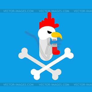 Skull rooster sign. Skeleton rooster icon - vector image