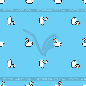 White swan pixel art pattern seamless. 8 bit - vector EPS clipart
