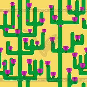 Бесшовный узор из кактусов и цветов. Детская ткань - векторный клипарт / векторное изображение