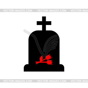 Grave with flowers sign. Funeral symbol. concept - vector clip art