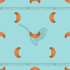 Croissant pixel art pattern seamless. 8 bit bagel - vector clipart