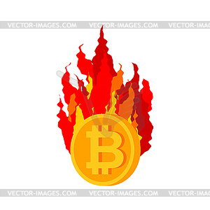 Bitcoin is on fire. Cryptocurrency burns - vector clipart