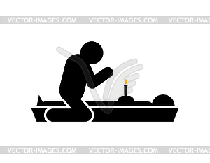 Widower icon. Widower at coffin. concept of sorrow - vector clip art