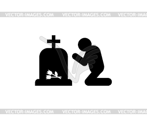 Widower at his wife`s grave. concept of sorrow and - stock vector clipart