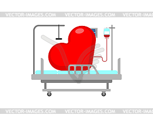 Sick love. Heart on hospital bed - vector clipart