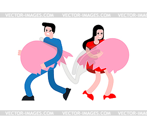 Couple and broken heart. End of love relationship. - vector image