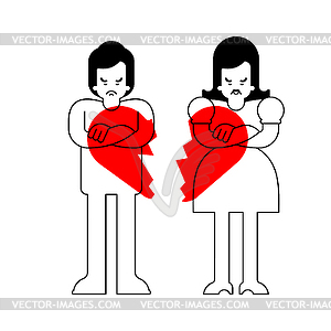 Couple and broken heart. End of love relationship. - vector clipart