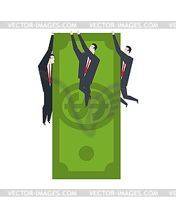 Businessman hanging on money. Boss hangs on money. - vector clipart