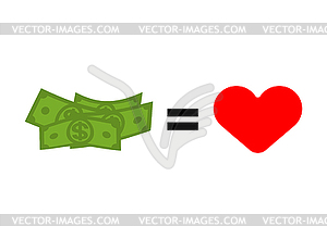 Money equals love. Love math concept - vector clipart