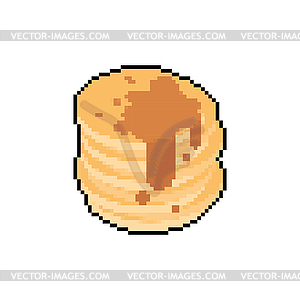 Pancakes with chocolate pixel art . 8 bit sweet i - vector image