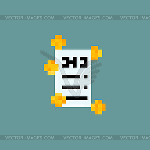 Receipt icon pixel art . Finance symbol pixelated.  - vector clip art