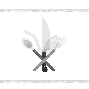 Knife and fork and spoon, kitchen utensils sign. - vector clipart