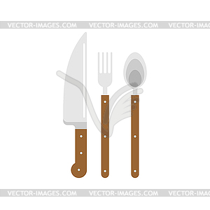 Knife and fork and spoon, kitchen utensils sign. - vector image