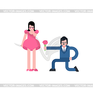 Changing wife. girl betrayed. Woman traitor with - vector clipart