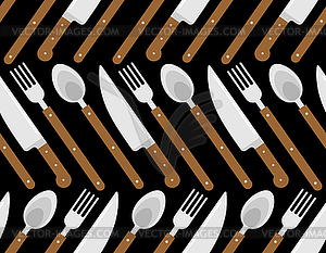 Knife and fork and spoon pattern seamless, kitchen - vector image