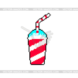 Slurpee Soda in glass with straw pixel art 8 bit - vector image