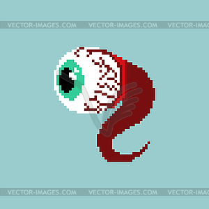 Eyeball pixel art . 8 bit Eye and nerves anatomy - vector image