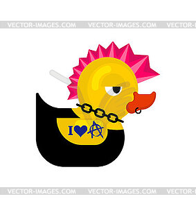 Rubber duck punk. Duck toy punker. yellow punky - vector image