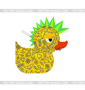 Rubber duck punk. Duck toy punker. yellow punky - vector clipart