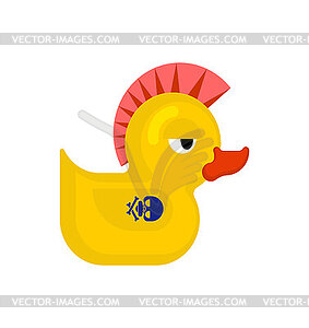 Rubber duck punk. Duck toy punker. yellow punky - vector clipart