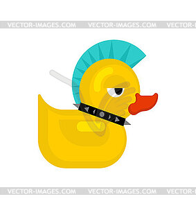 Rubber duck punk. Duck toy punker. yellow punky - vector image
