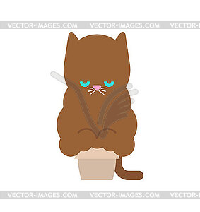 Fat cat in small box. Pet and box - vector clip art