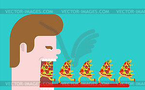 Food run and open mouth. Meal ends up in your mouth - vector EPS clipart