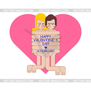 Valentine`s Day Couple hugs with long arms. Lovers - vector image