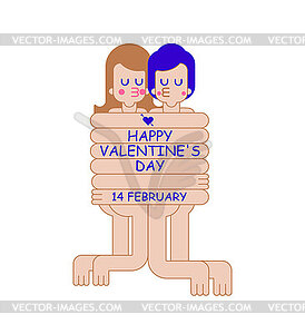 Valentine`s Day Couple hugs with long arms. Lovers - royalty-free vector image